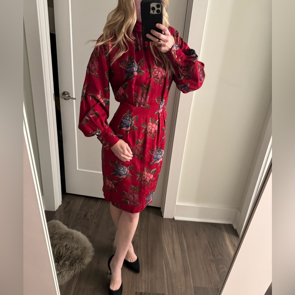 Ungaro Ter Red Floral silk/wool jacquard Dress perfect condition 4/6